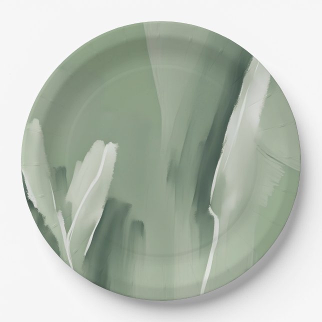Abstract Modern Simple Sage Green Watercolor Paint Paper Plates (Front)