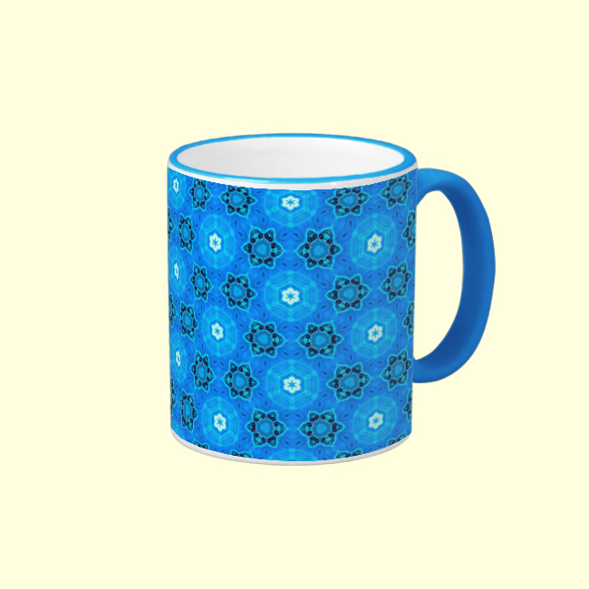 Abstract Modern Sky Blue Flowers, Circles, Stars Coffee Mug
