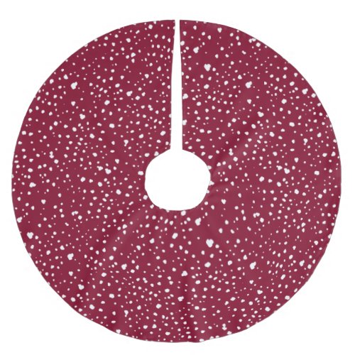 Abstract Modern Snow Pattern on Burgundy Red Brushed Polyester Tree Skirt