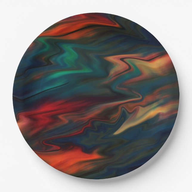 Abstract modern soft gradient liquid blurred waves paper plates (Front)