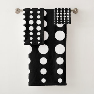 Abstract modern stylish black white lines dots cir bath towel set