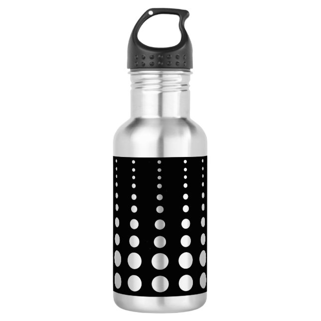 Abstract modern stylish black white lines dots cir stainless steel water bottle (Front)