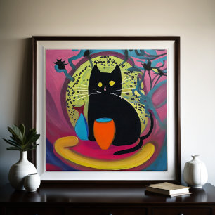 Abstract Modern Stylized Black Cat 1:1 Poster