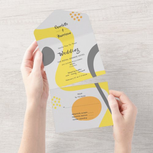Abstract Modern Sunny Yellow Wedding All In One In All In One Invitation