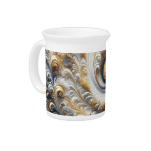 Abstract Modern Swirling Gold, Black and White Beverage Pitcher