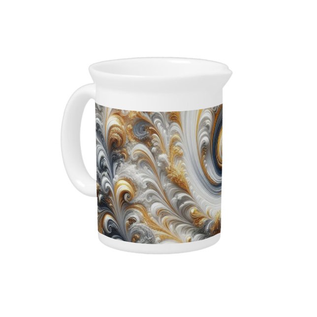 Abstract Modern Swirling Gold, Black and White  Beverage Pitcher (Left)
