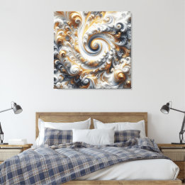 Abstract Modern Swirling Gold, Black and White  Canvas Print