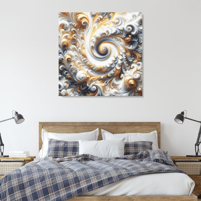 Abstract Modern Swirling Gold, Black and White  Canvas Print (Insitu(Bedroom))
