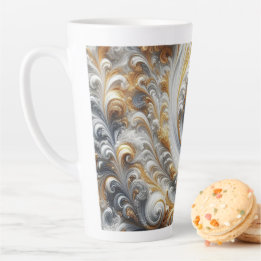 Abstract Modern Swirling Gold, Black and White  Latte Mug