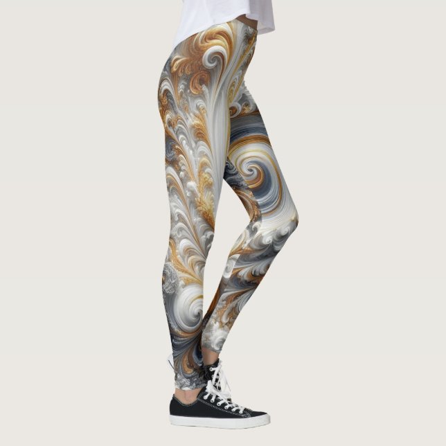 Abstract Modern Swirling Gold, Black and White  Leggings (Right)