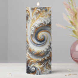 Abstract Modern Swirling Gold, Black and White  Pillar Candle