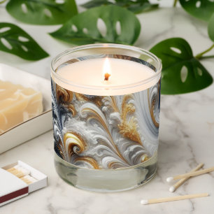 Abstract Modern Swirling Gold, Black and White Scented Candle