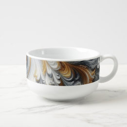 Abstract Modern Swirling Gold, Black and White  Soup Mug