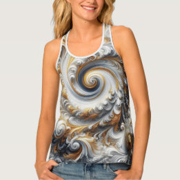 Abstract Modern Swirling Gold, Black and White  Tank Top