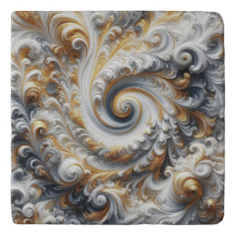 Abstract Modern Swirling Gold, Black and White  Trivet