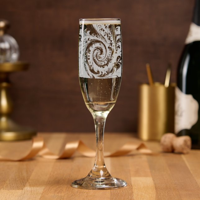 Abstract Modern Swirling Green, Silver and Black Champagne Flute (Party)