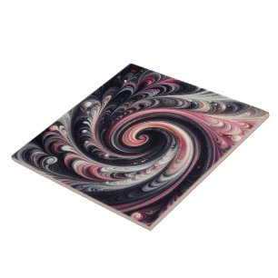 Abstract Modern Swirling Pink, Black and White Ceramic Tile