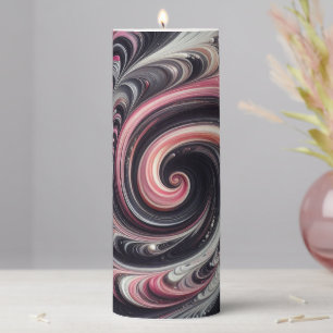 Abstract Modern Swirling Pink, Black and White Pillar Candle