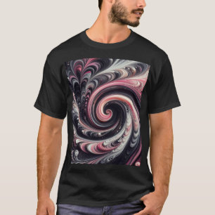 Abstract Modern Swirling Pink, Black and White T-Shirt