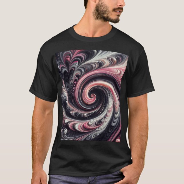 Abstract Modern Swirling Pink, Black and White T-Shirt (Front)