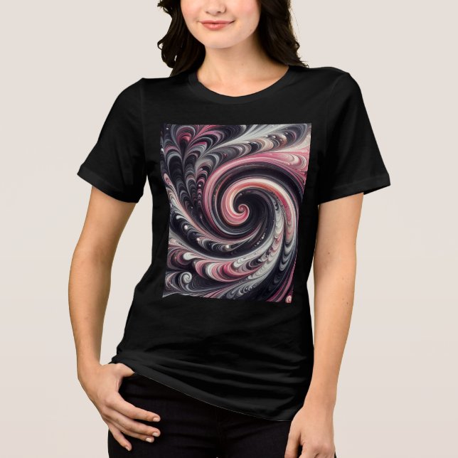 Abstract Modern Swirling Pink, Black and White Tri-Blend Shirt (Front)
