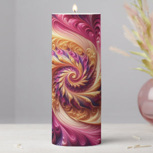 Abstract Modern Swirling Pink, Gold and Purple Pillar Candle