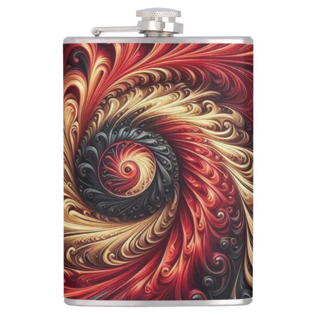 Abstract Modern Swirling Red, Black and Gold Flask (Front)