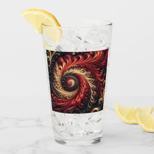 Abstract Modern Swirling Red, Black and Gold Glass (Front Ice)