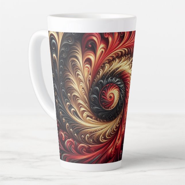 Abstract Modern Swirling Red, Black and Gold Latte Mug (Left Angle)