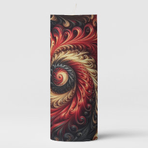 Abstract Modern Swirling Red, Black and Gold Pillar Candle