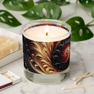 Abstract Modern Swirling Red, Black and Gold Scented Candle