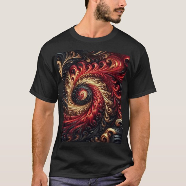Abstract Modern Swirling Red, Black and Gold T-Shirt (Front)