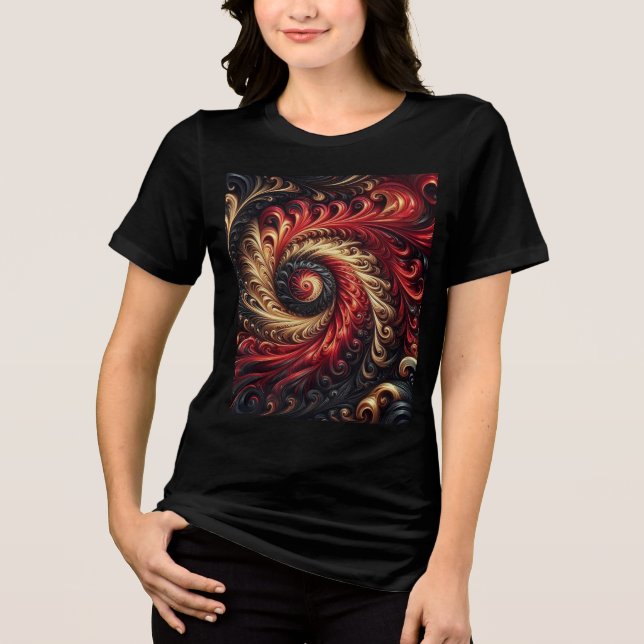 Abstract Modern Swirling Red, Black and Gold Tri-Blend Shirt (Front)