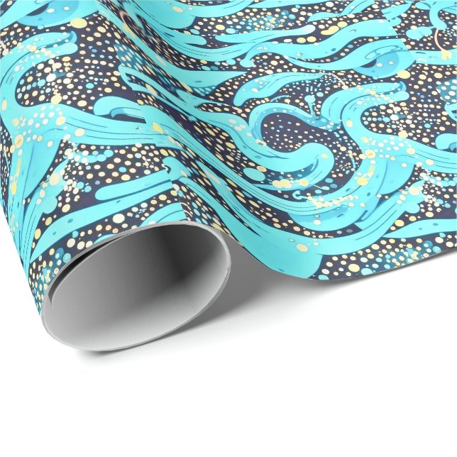 Abstract Modern Teal Blue Fractal Pattern  Wrapping Paper (Roll Corner)