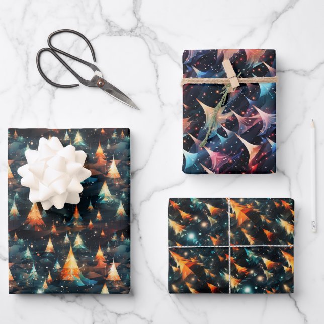 Abstract Modern Trees: Bold Christmas Design Wrapping Paper Sheets (Front)