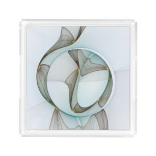 Abstract Modern Turquoise Brown Gold Elegance Acrylic Tray