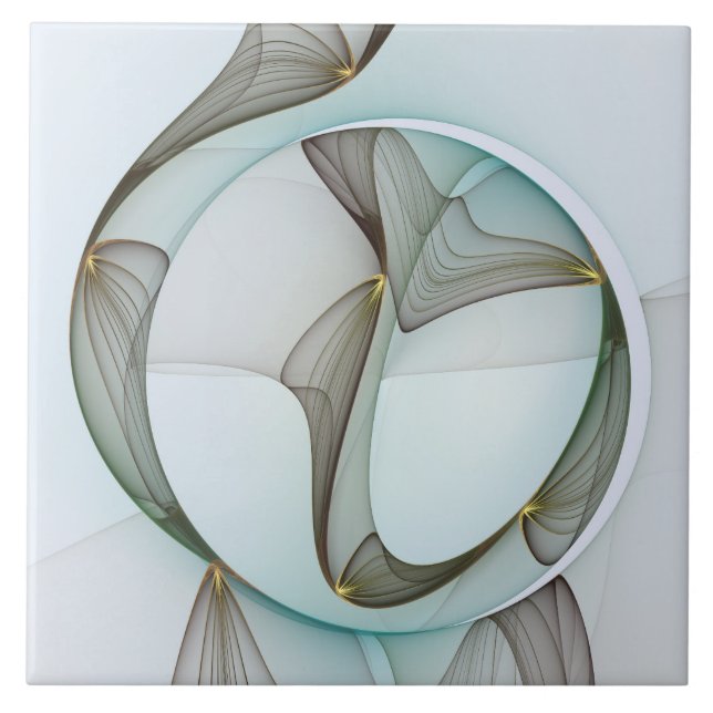 Abstract Modern Turquoise Brown Gold Elegance Ceramic Tile (Front)