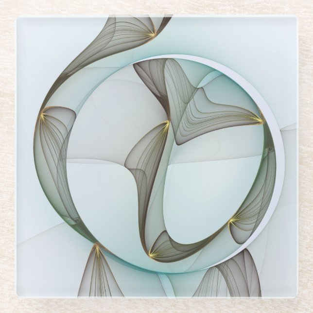 Abstract Modern Turquoise Brown Gold Elegance Glass Coaster (Front)