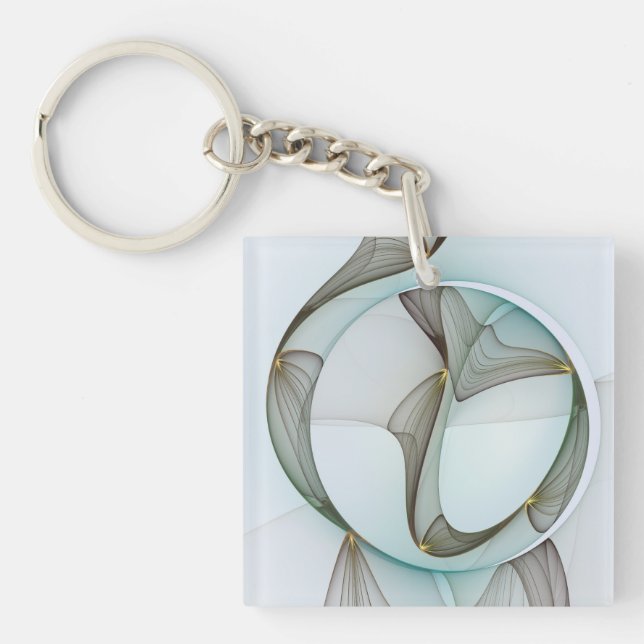 Abstract Modern Turquoise Brown Gold Elegance Keychain (Front)