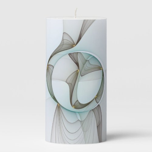 Abstract Modern Turquoise Brown Gold Elegance Pillar Candle
