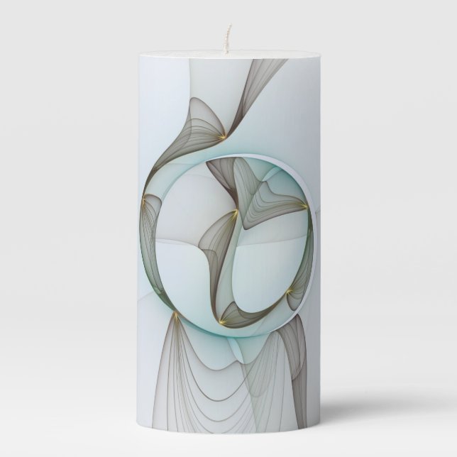 Abstract Modern Turquoise Brown Gold Elegance Pillar Candle (Front)