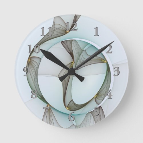 Abstract Modern Turquoise Brown Gold Elegance Round Clock