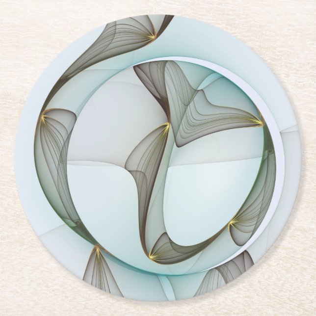 Abstract Modern Turquoise Brown Gold Elegance Round Paper Coaster (Front)