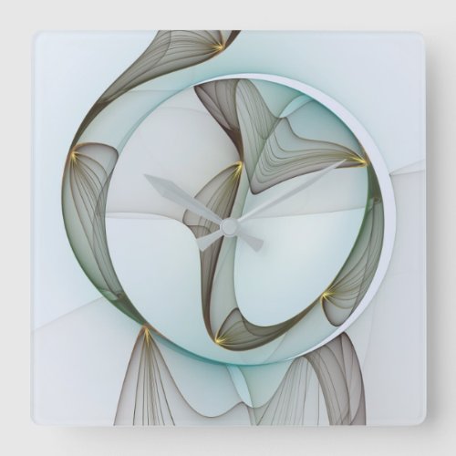 Abstract Modern Turquoise Brown Gold Elegance Square Wall Clock