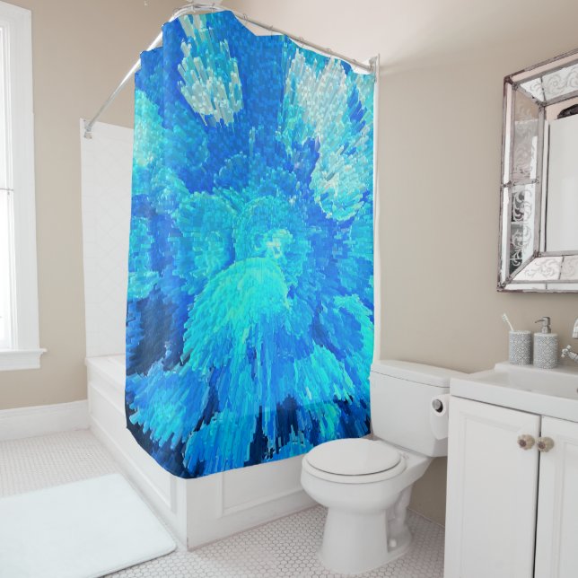 Abstract, modern, turquoise mosaic shower curtain (In Situ)