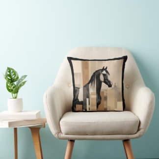 Abstract Modern Watercolor Earth Tone Paint Horse  Throw Pillow