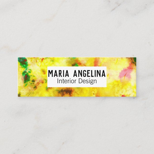 Abstract Modern Watercolor gold green Mini Business Card (Front)