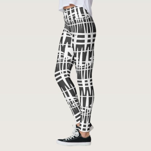 Abstract modern white geometric lines art leggings