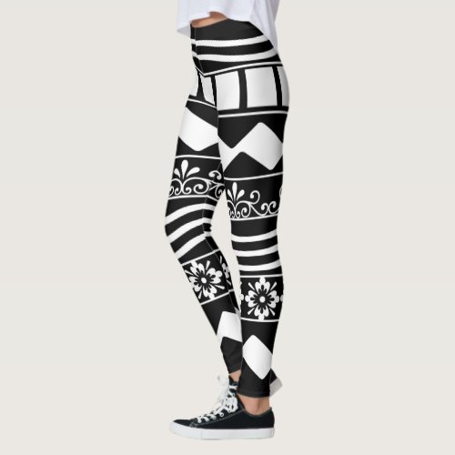 Abstract modern white geometric lines art leggings