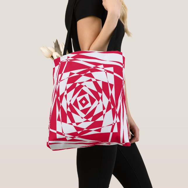 Abstract Modern White Red Illusion Pattern Tote (Close Up)